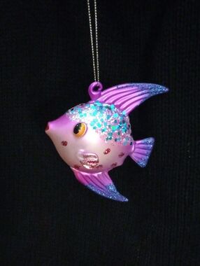 Pink Magenta Glitter Tropical Fish Holiday Ornament